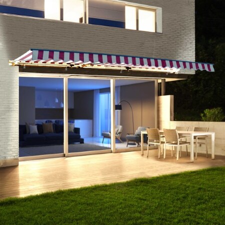 ALEKO Half Cassete LED Retractable Patio Awning 13x10Ft - Multi-Red